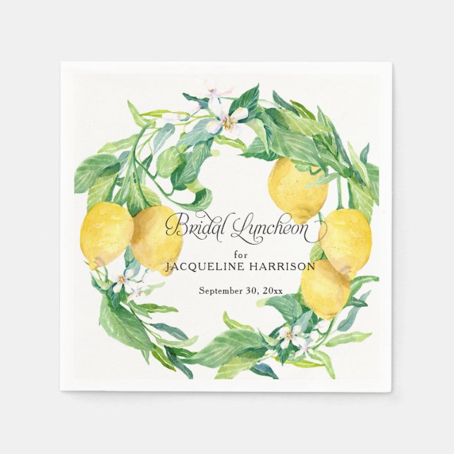 Serviette En Papier Luncheon nuptial vert citron blanc fleuri (Devant)