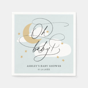 Serviette En Papier Lune bleue et étoiles Script Oh Baby shower servie
