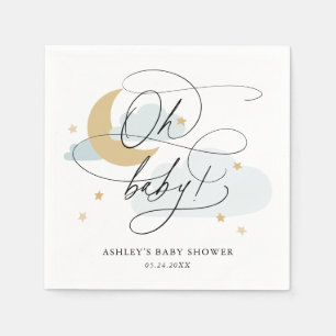 Serviette En Papier Lune bleue et étoiles Script Oh Baby shower servie