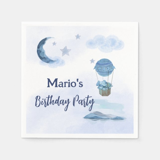 Serviette En Papier Lune bleue petit éléphant garçon d'anniversaire (Devant)