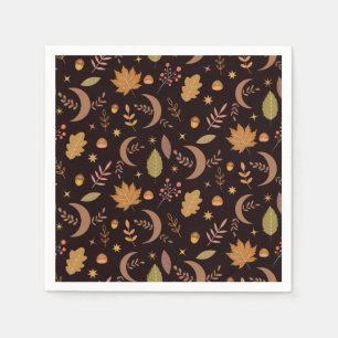 Serviette En Papier Lune bohème avec motif de feuilles d'automne 