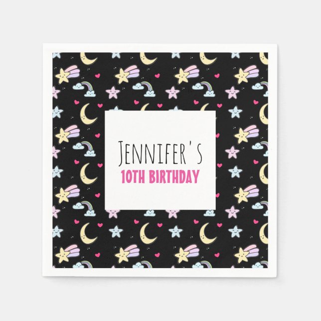 Serviette En Papier Lune, étoiles et nuages Motif à l'anniversaire noi (Devant)