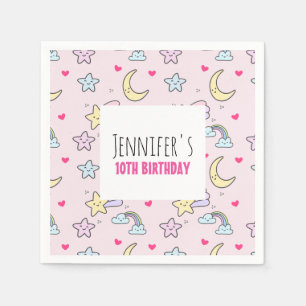 Serviette En Papier Lune, étoiles et nuages Motif à l'anniversaire ros