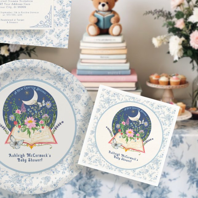 Serviette En Papier Lune Nouveau Chapitre Commence Livre Papillon Bleu (Créateur téléchargé)