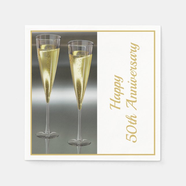 Serviette En Papier Lunettes de Champagne 50e fête du Mariage (Devant)