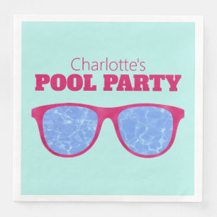 Serviette En Papier Lunettes de soleil rose vif Pool Party sur turquoi