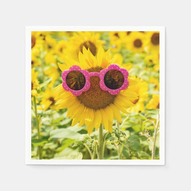 Serviette En Papier Lunettes De Soleil Sur Tournesol (Devant)