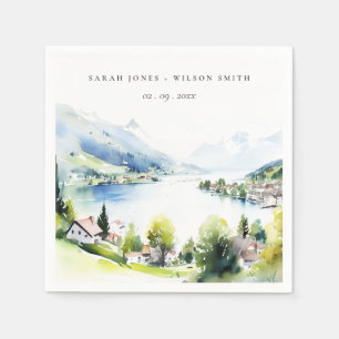 Serviette En Papier Lungern Suisse Paysage à l'aquarelle Mariage