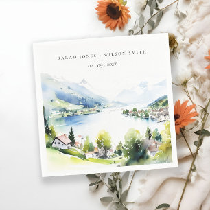 Serviette En Papier Lungern Suisse Paysage à l'aquarelle Mariage