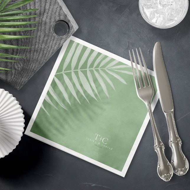 Serviette En Papier Lush Palm Leaf Mariage Moss Green V3 ID956 (Créateur téléchargé)