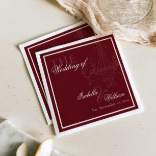 Serviette En Papier lustre de mariage argent ancien rouge foncé de lux