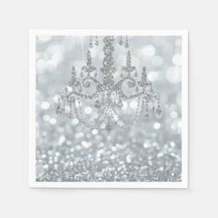Serviette En Papier Lustre Glamour Bokeh Pailleté Argenté Blanc Étince