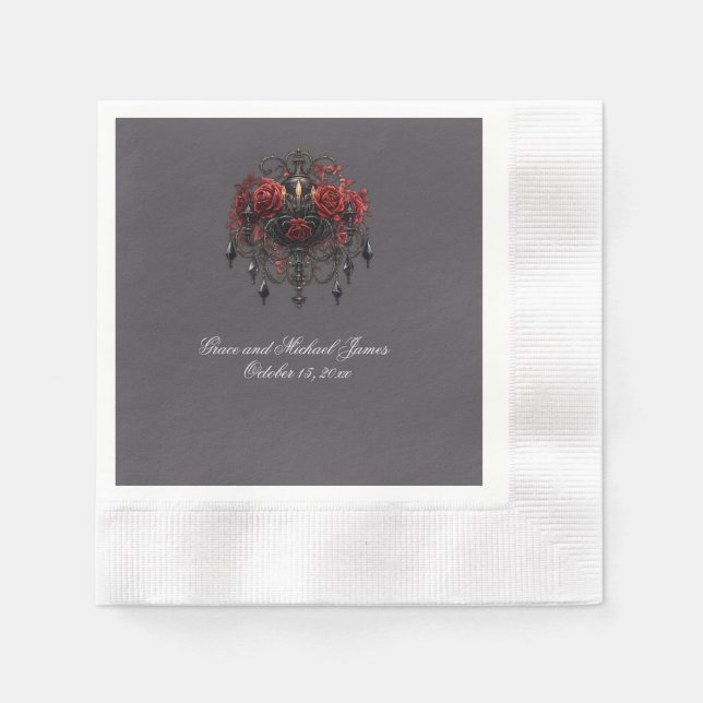Serviette En Papier Lustre gothique noir complexe avec Rose (Devant)