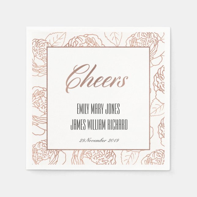 SERVIETTE EN PAPIER LUXE BLUSH ROSE ROSE OR FLORAL CHEURS MARIAGE (Devant)