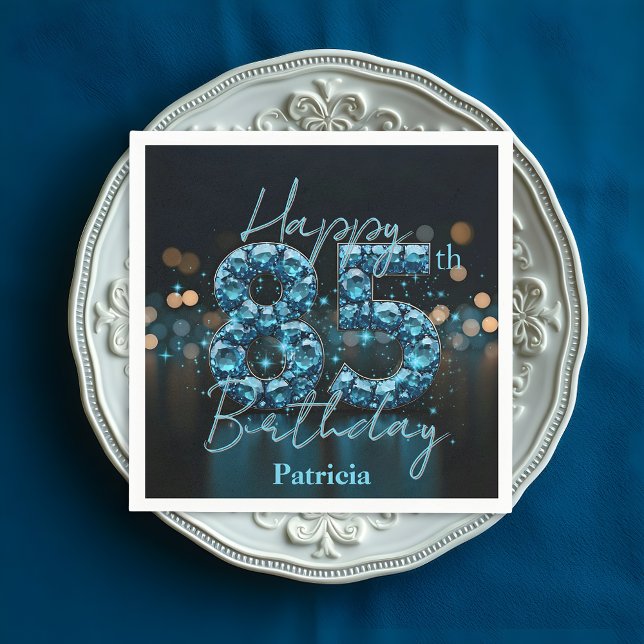 Serviette En Papier Luxe Chic Sapphire Bleu et Noir 85e anniversaire (Créateur téléchargé)