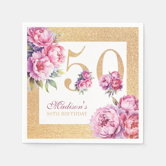 Serviette En Papier Luxe Custom 50e anniversaire Pink Gold Parties sci (Devant)
