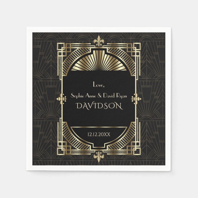 Serviette En Papier Luxe Gold Black Great Gatsby Roaring Mariage des a (Devant)