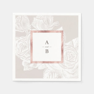 Serviette En Papier Luxe rose or vintage mariage botanique monogramme