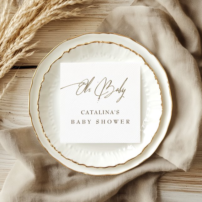Serviette En Papier Luxe White Gold Calligraphy Baby shower serviettes (Créateur téléchargé)