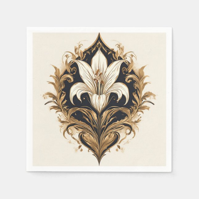 Serviette En Papier Luxueux Design Lily Golden Ornamental (Devant)