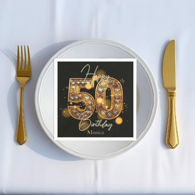 Serviette En Papier Luxueux Gold et Black Gemstone 50e anniversaire (Créateur téléchargé)