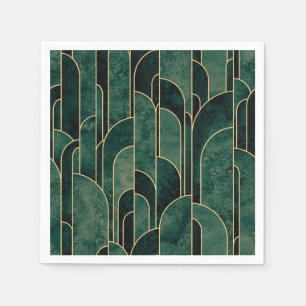 Serviette En Papier Luxueux Motif Art déco Vert et Or