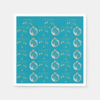 Serviette En Papier Luxury Teal Blue & Gold Bauble Christmas