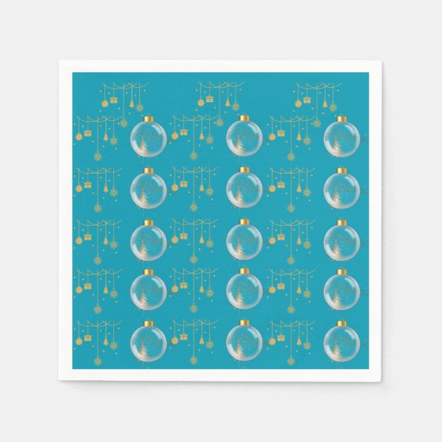 Serviette En Papier Luxury Teal Blue & Gold Bauble Christmas (Devant)