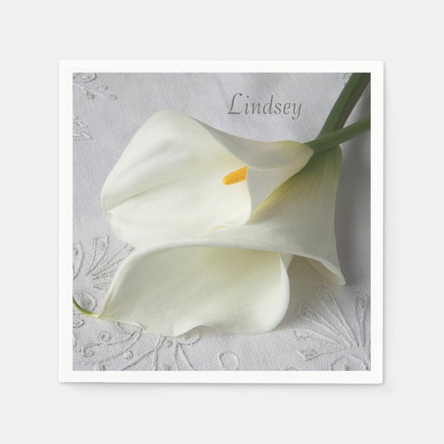 Serviette En Papier Lys calla blanc sur lin (Devant)