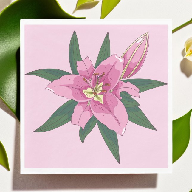 Serviette En Papier Lys rose doux (Soft Pink Blooming Lily Napkins)