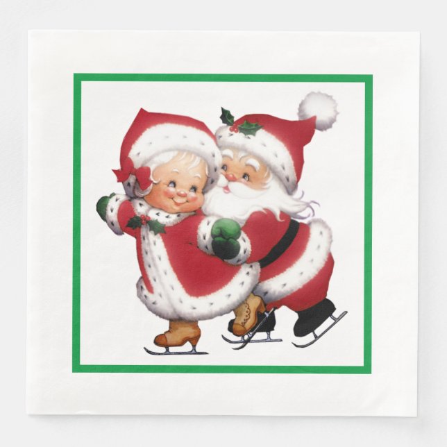 Serviette En Papier M. et Mme Claus patinage sur glace (Devant)