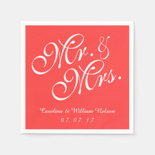 Serviette En Papier M. et Mme Coral Papier rouge Mariage