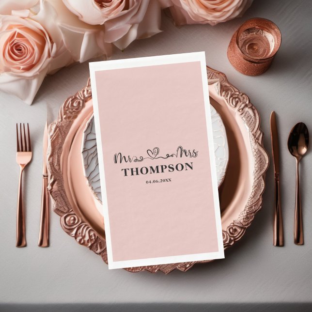 Serviette En Papier M. et Mme Elegant Simple | Or Rose (Créateur téléchargé)