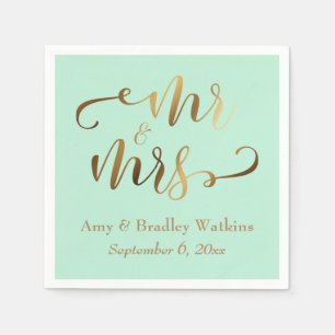 Serviette En Papier "M. et Mme" Faux Gold Foil Script on Mint