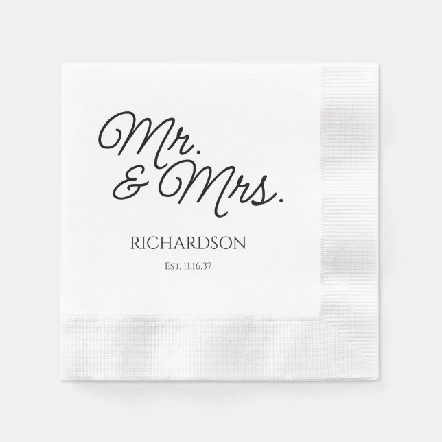 Serviette En Papier M. et Mme Mariage Napkins Personnalisé (Devant)