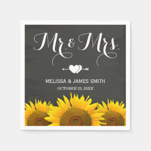 Serviette En Papier M. et Mme Mariage Sunflowers Chalkboard Elegant