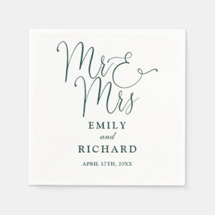 Serviette En Papier M. Et Mme Script Elegant Mariage Emerald Green