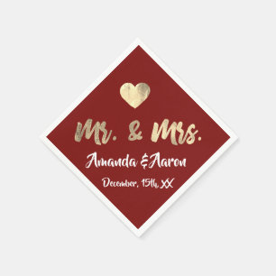 Serviette En Papier M. et Mme White Heart Maroon Champaigne Gold