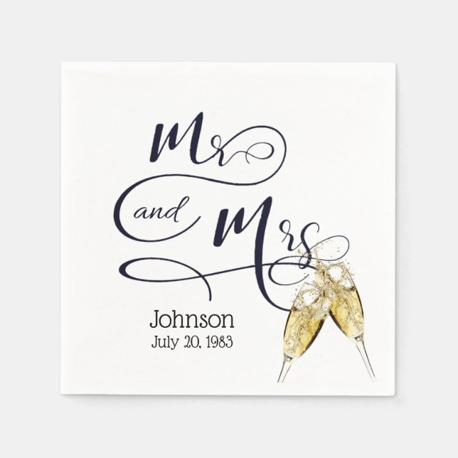 Serviette En Papier M. & Mme Anniversaire Toast Champagne (Devant)