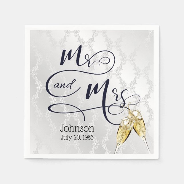 Serviette En Papier M. & Mme Anniversaire Toast Champagne (Devant)