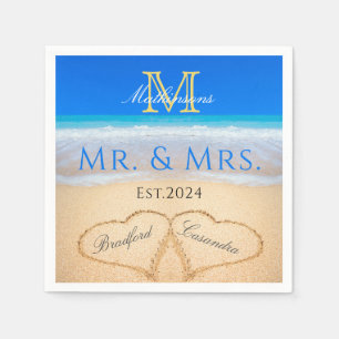 Serviette En Papier M. Mme Beach Coeurs de mariage dans Monogramme de