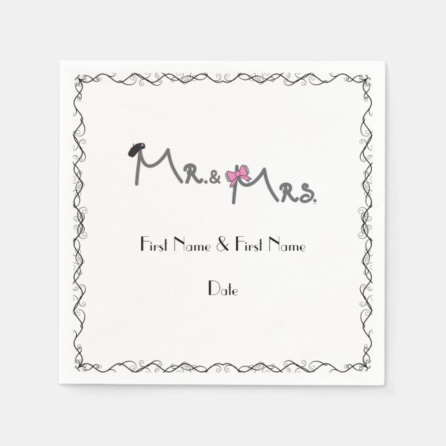 Serviette En Papier M. & Mme Mariage personnalisé serviettes (Devant)