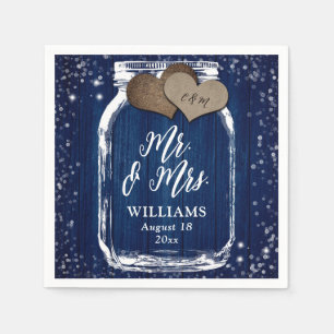 Serviette En Papier M. & Mme Marine Blue Wood Mason Jar Barn Mariage