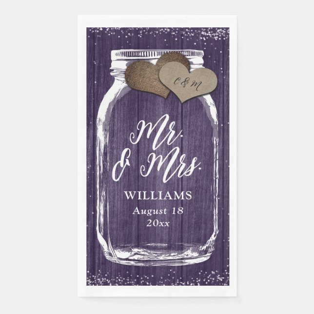 Serviette En Papier M. & Mme Purple Wood Mason Jar Mariage de automne (Devant)