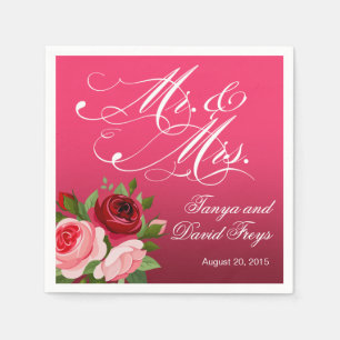 Serviette En Papier M. & Mme Script Typographie Rose fuchsia florale