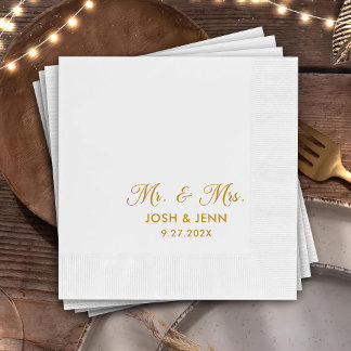Serviette En Papier M. & Mme Simple Script Mariage or serviettes