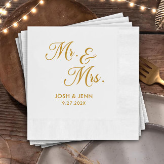 Serviette En Papier M. & Mme Simple Script Mariage or serviettes