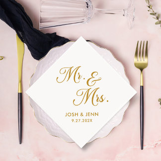 Serviette En Papier M. & Mme Simple Script Mariage or serviettes