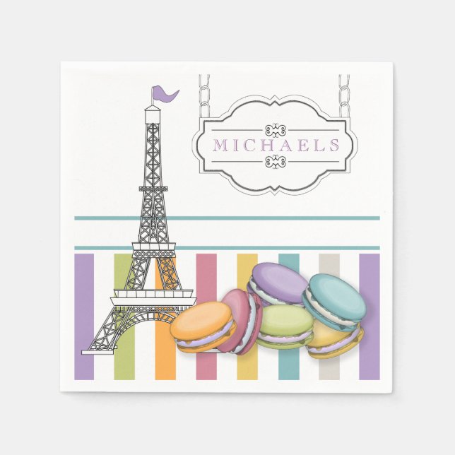 Serviette En Papier Macaron tour Eiffel monogramme papier coloré Paris (Devant)