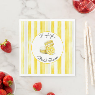 Serviette En Papier Macarons à rayures jaune citron pour Baby Shower